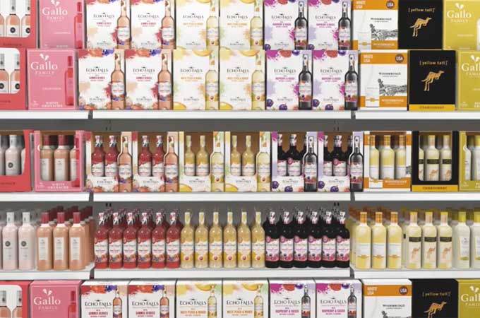 Farbenfrohe Weinverpackungen mit Wiedererkennungswert im Einzelhandel