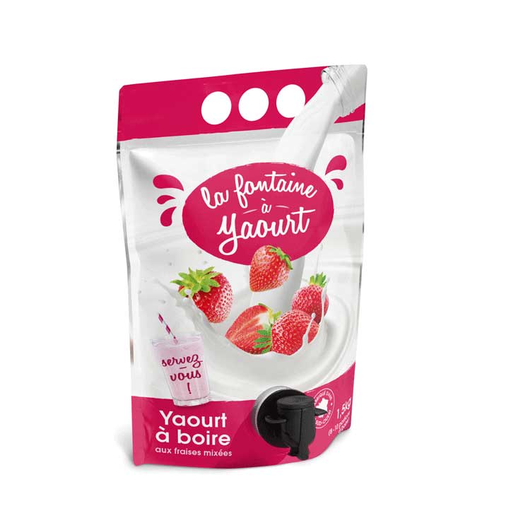 Envase, Pouch-Up, 1,5 litros, fuelle simple, yogur líquido, grifo, Vitop Original, negro