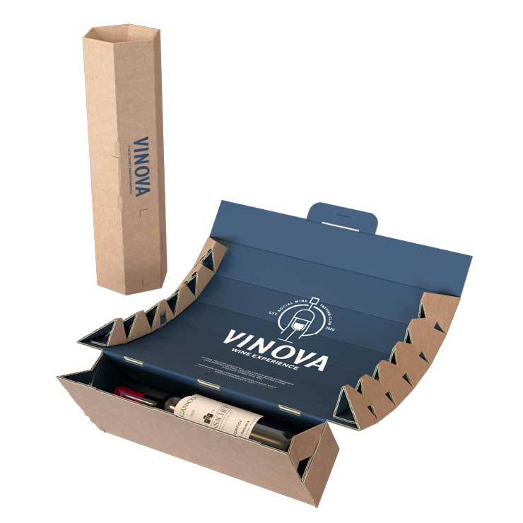 Emballage ecommerce Rollor pour une bouteille ouvert et fermé