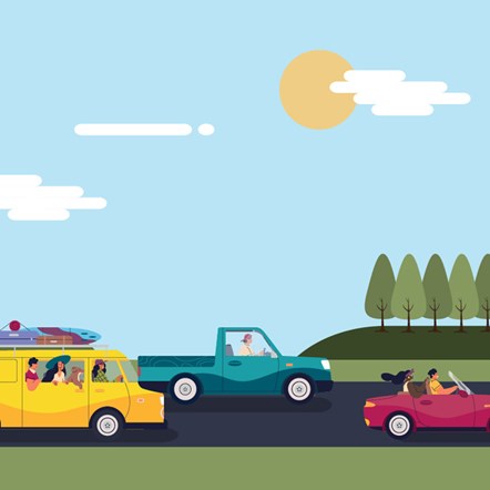 Dessin de personnes en voiture sur une autoroute