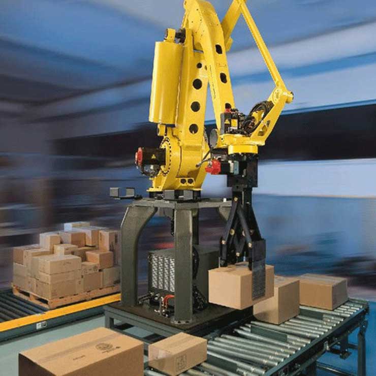 Bras robotisé pour palettiser différentes tailles d'emballages